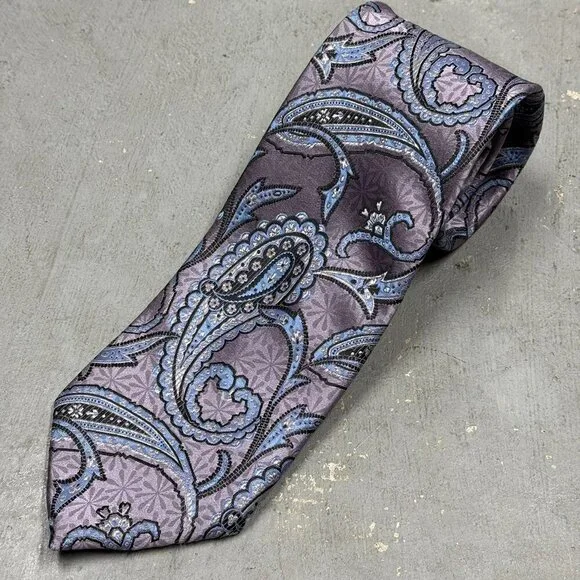 Pavone Paisley Tie 100% Silk Made in Italy Textured Puple/Blue 3.5" - Picture 2 of 8